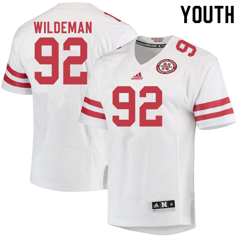 Youth #92 Tate Wildeman Nebraska Cornhuskers College Football Jerseys Sale-White - Click Image to Close
